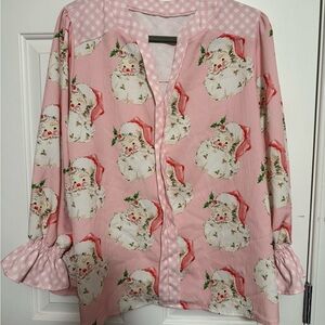 Pink Santa Print Women's Blouse